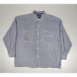 Vintage Bugle‎ Boy Button-Up Shirt Mens 2XL Blue 77 Long Sleeve Pockets Striped
